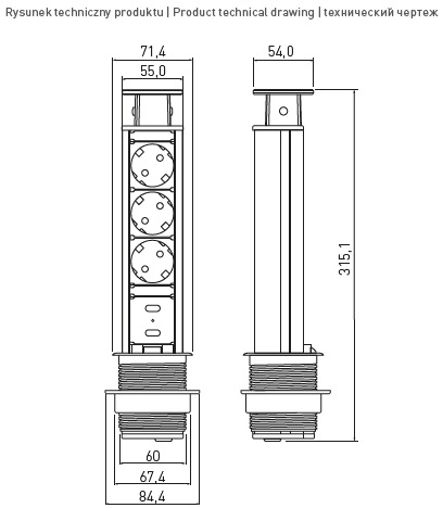 Подовжувач вертикальний GTV AE-BPW3S60U-80 Schuko 3 розетки+2xUSB Сірий - 2