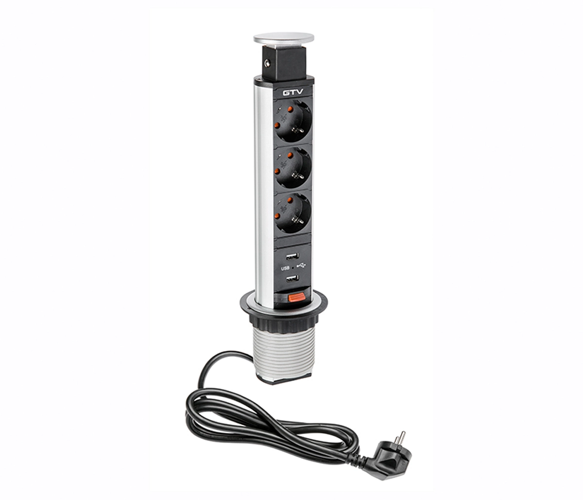 Удлинитель вертикальный GTV AE-BPW3S60U-80 Schuko 3 розетки+2xUSB Серый