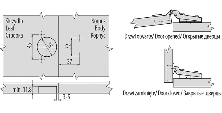 Завіса GTV ZM-CNHC08BR2 PRESTIGE напівнакладна з доводчиком з регулюванням монтажної планки - 2