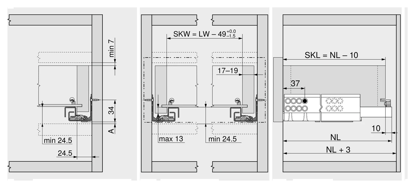 Направляющие Blum TANDEM 550F4000B L-400мм частичного выдвижения с доводчиком 30 кг 17-19мм - 2