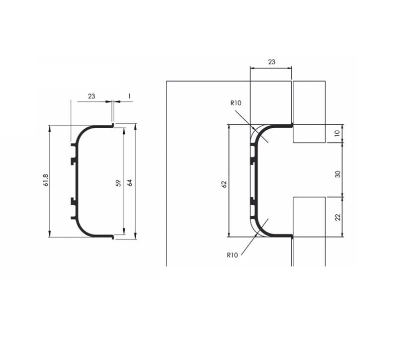 Профиль алюминиевый C-образный для фасадов без ручек (ФБР) L=5950мм Серебро - 2