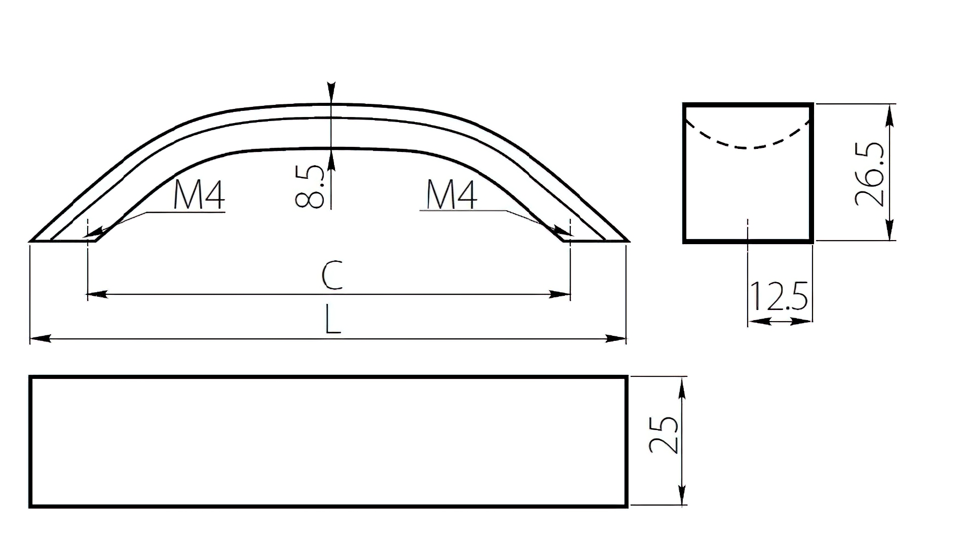 Меблева ручка GTV UA-00-337224-20M 224 мм Чорний