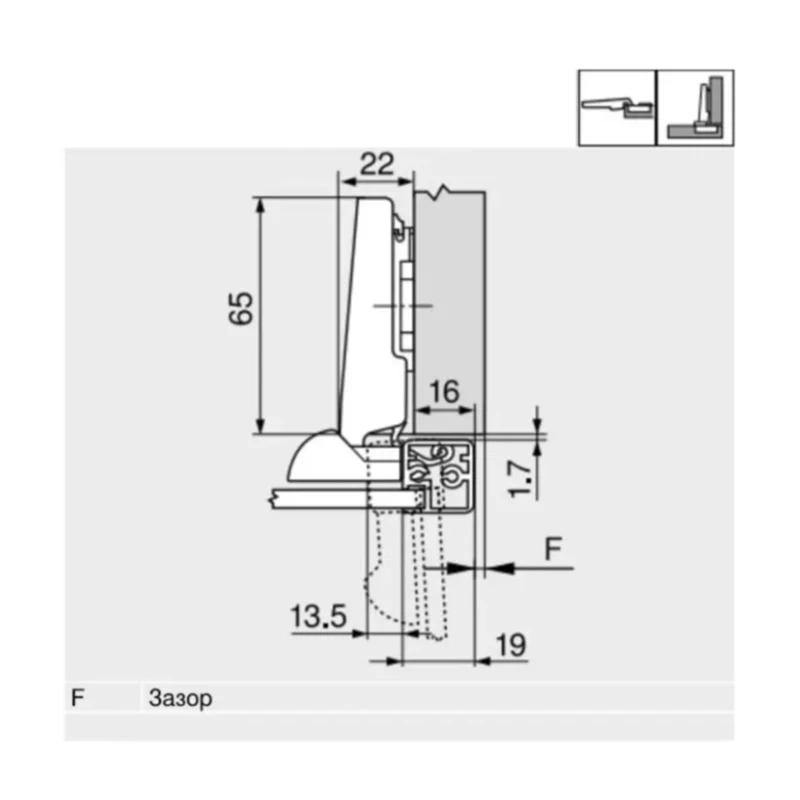 Петля Blum накладная для алюминиевых рам 95⁰ 71T950A MB V50 NI Никель - 2