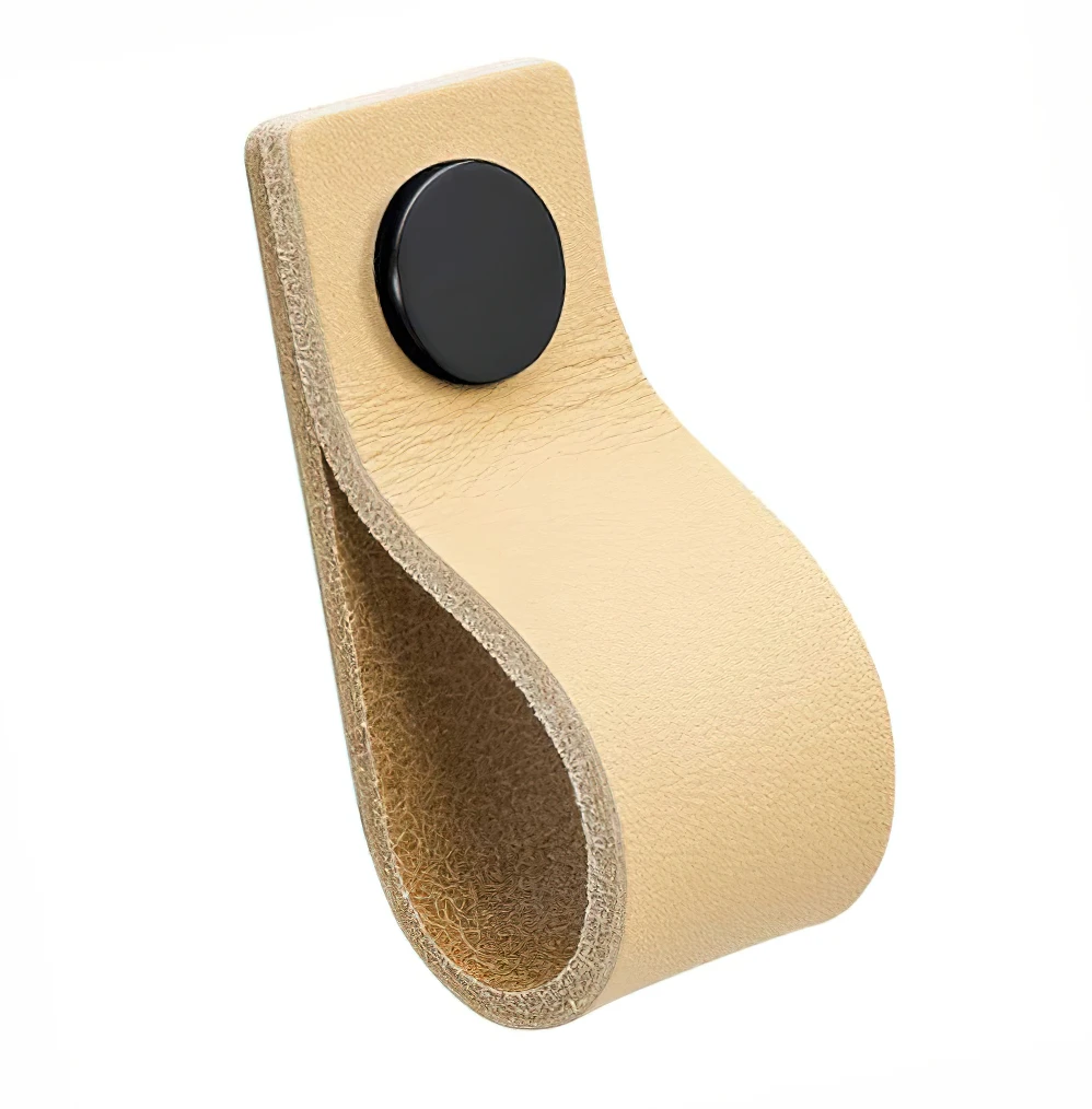 Мебельная ручка Beslag Design из натуральной кожи 333144-11 Бежевый/Черный