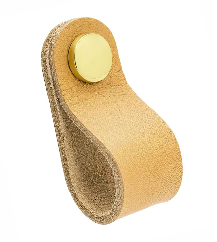 Мебельная ручка Beslag Design из натуральной кожи 333241-11 Бежевый/Латунь