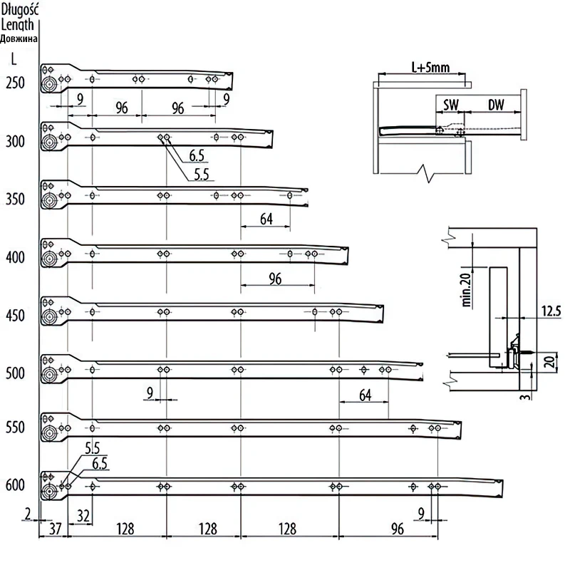 Напрямні GTV роликові  PR-0B-500-10 L-500 мм товщина 0,9 мм Білий - 2