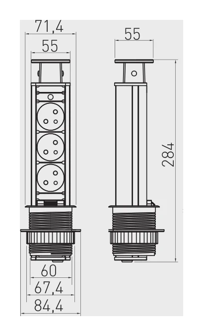 Висувний блок GTV на 3x220V, арт. AE-BPW3S60-20, Чорний - 2