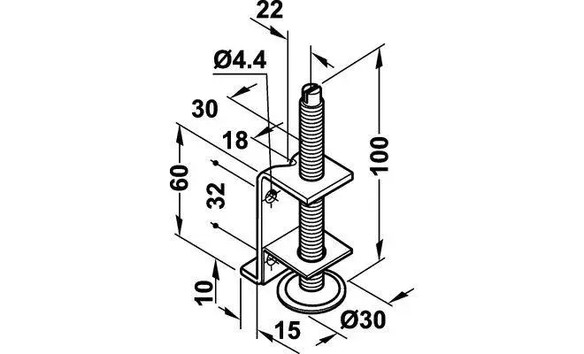 Ножка-винт регулируемая М10 637.30.941 Н-100мм - 2