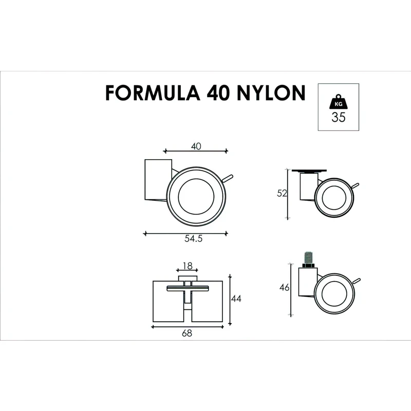 Ролик меблевий OgTM FORMULA 40 NYLON 2,5 D-40мм Сірий - 2