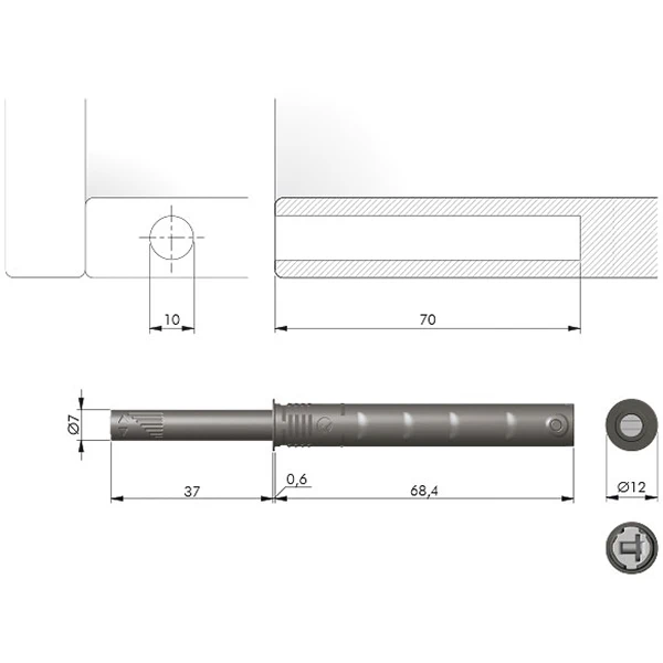 Виштовхувач Italiana Ferramenta з магнітним закінченням врізний  PUSH TECH 37мм Антрацит - 2