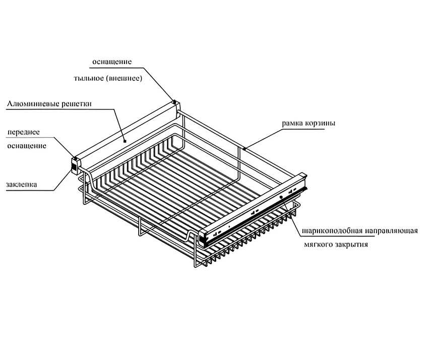 Корзина проволочная на направляющих Komandor 53-41651 Хром