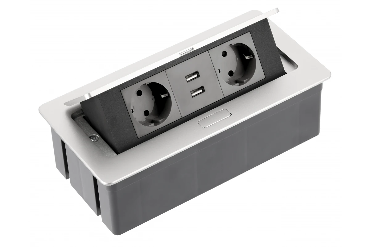 Удлинитель GTV SOFT AE-PBSUC2GS-53 Schuko 2 розетки+2USB Алюминий