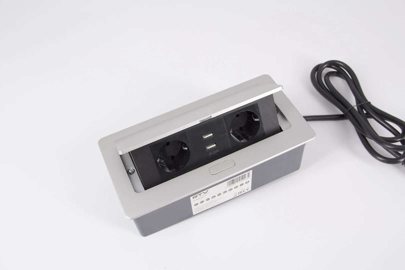 Подовжувач GTV SOFT  AE-PBSUC2GS-53 Schuko 2 розетки+2USB Алюміній