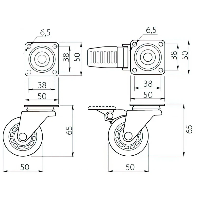 Ролик меблевий GTV KMA KM-AH50MM-00 гумовий зі стопором D-50мм Прозорий - 2