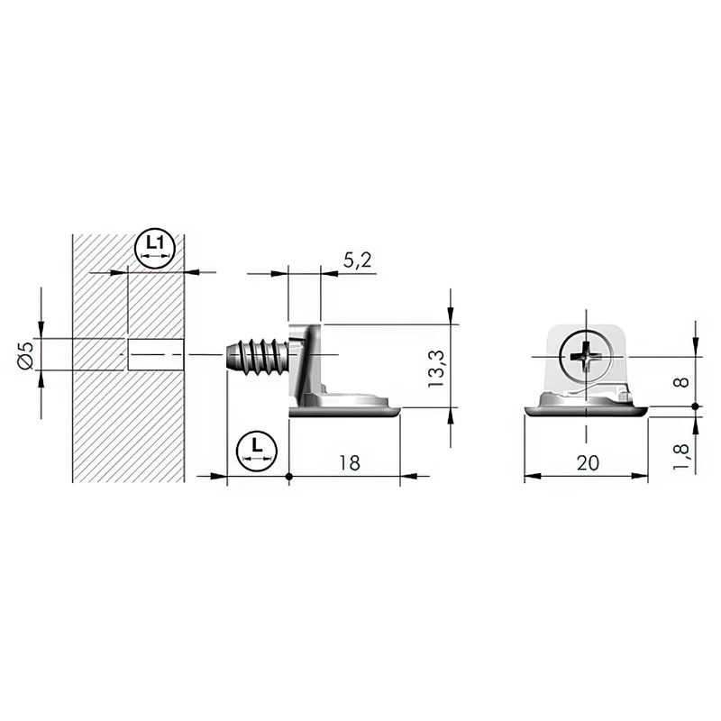 Полкодержатель опора фиксация на евровинт Italiana Ferramenta РК-2 Алюминий - 2