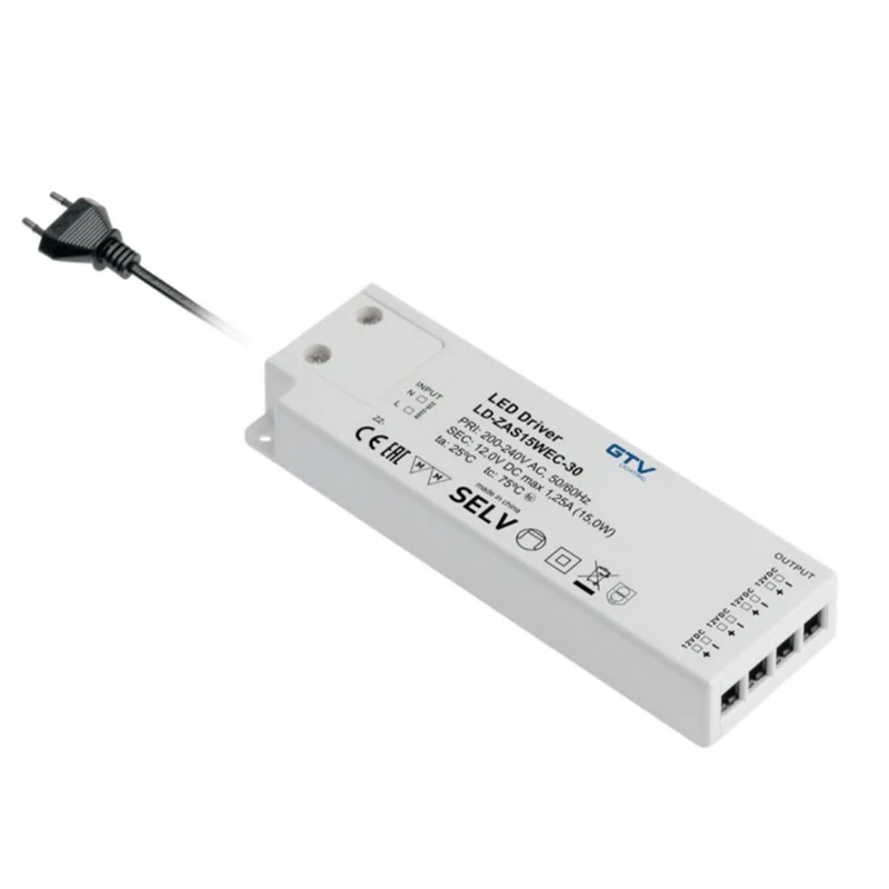 Трансформатор GTV SLIM EASY CLICK світильника LD-ZAS15WEC-30 12V 15W з проводом і miniAMP