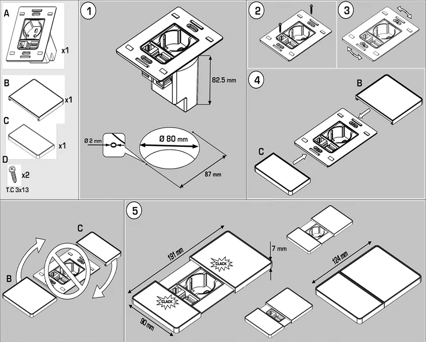 Блок розеток со скользящей крышкой ASA Versapad 060.08F.00001 1 розетка+2USB Белый