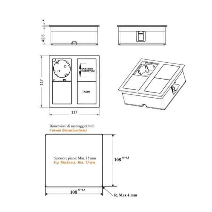 Блок розеток з ковзаючою кришкою ASA Versahit 2 060.15F.00007 Чорний матовий - 2