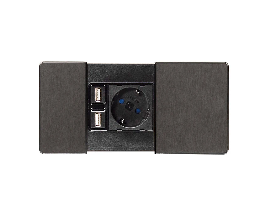 Блок розеток со скользящей крышкой ASA Versapad 060.08F.00003 1 розетка+2USB Нержавеющая сталь