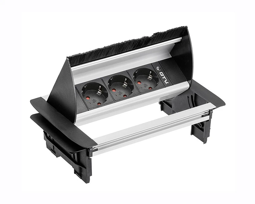 Удлинитель с пропуском под кабель GTV AE-PBC3GS-53BKS Schuko 3 розетки Алюминий