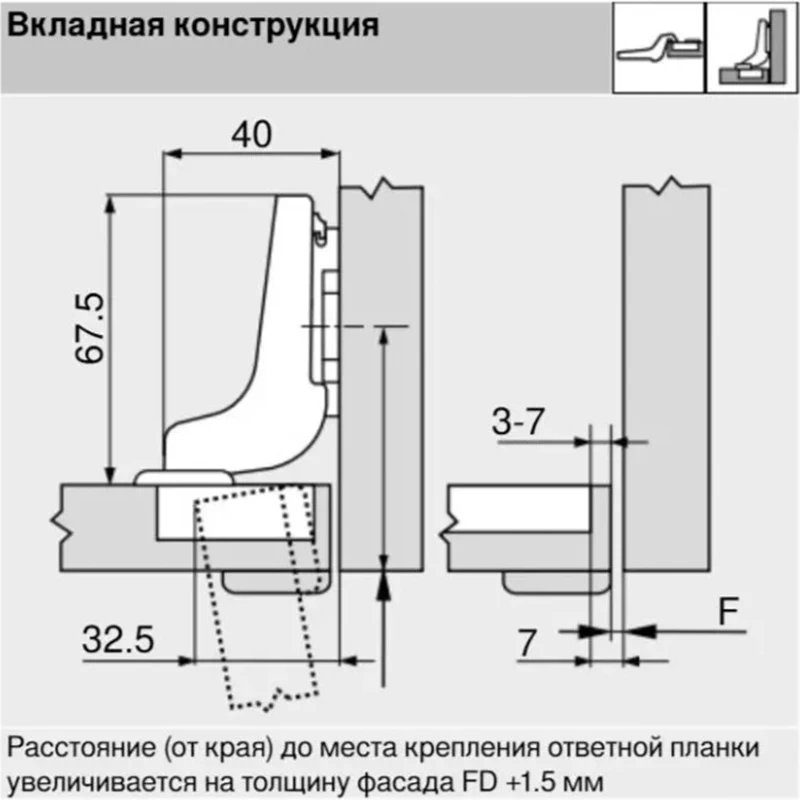 Завіса Blum вкладна для профільних дверей 95° з вбудованим Blumotion 71B9750 MB V50 NI Нікель - 2