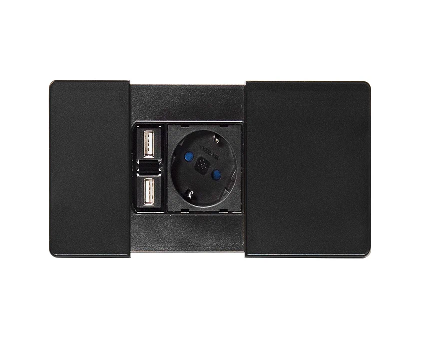 Блок розеток з ковзаючою кришкою ASA Versapad 060.08F.00002 1 розетка+2USB Чорний