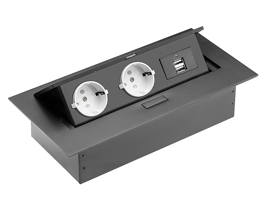 Подовжувач GTV AE-PBU02GS-20 Schuko 2 розетки+2USB Чорний