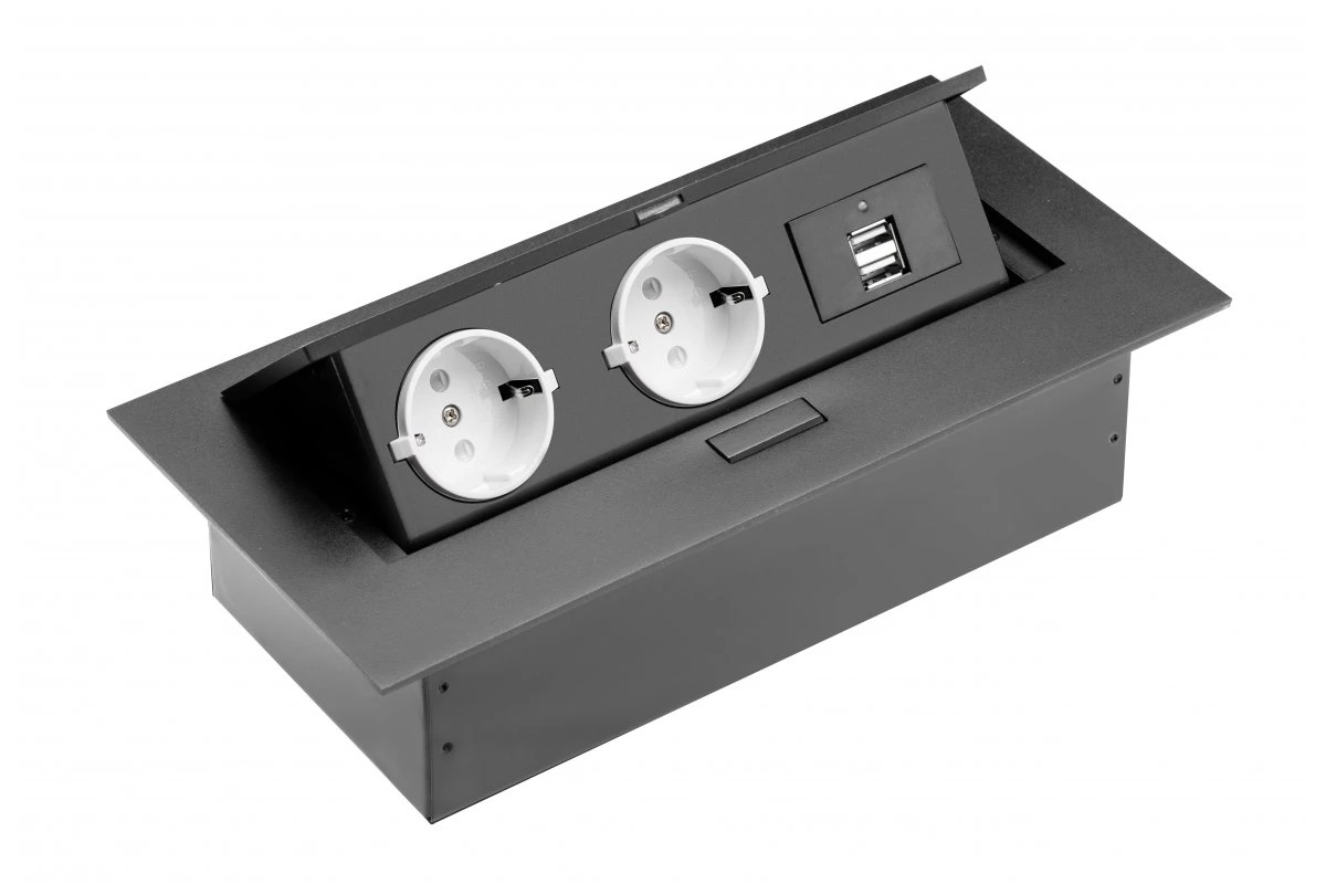 Удлинитель GTV AE-PBU02GS-20 Schuko 2 розетки+2USB Черный