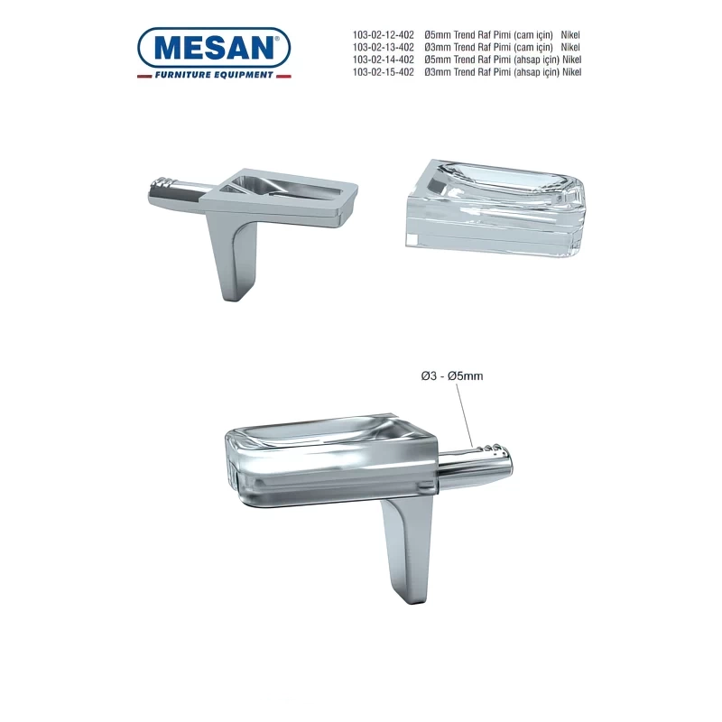 Полкодержатель для стекла Mesan со штифтом с пластиковым наконечником 103-02-12-402 Прозрачный - 2