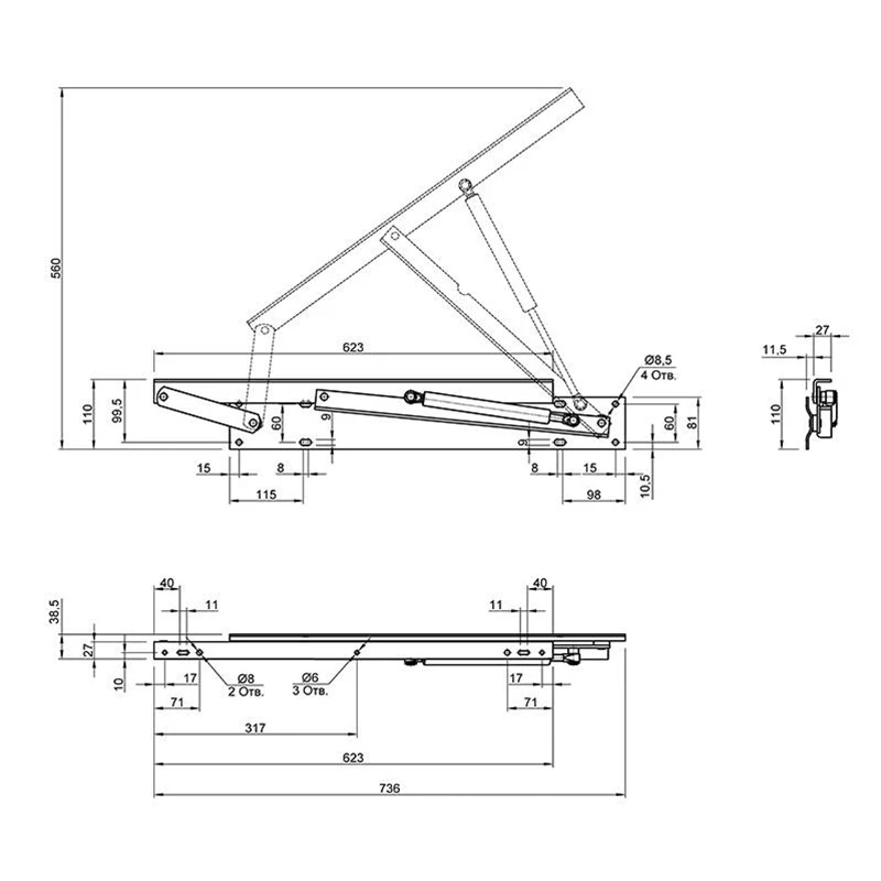 Підйомний механізм для ліжка Suspa 650N навантаження 65 кг Чорний - 2