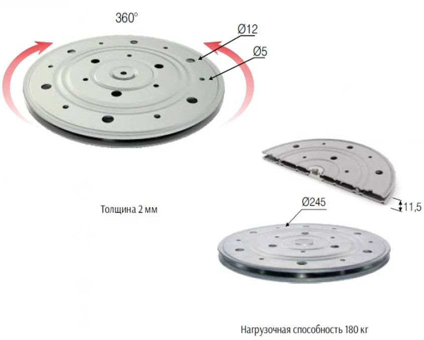 Поворотный механизм для ТВ Mesan 106-01-01-403 245х245мм нагрузка 180 кг, Алюминий - 2