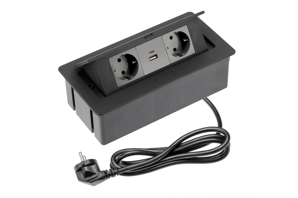 Удлинитель GTV SOFT AE-PBSUC2GS-20N Schuko 2 розетки+2USB Черный