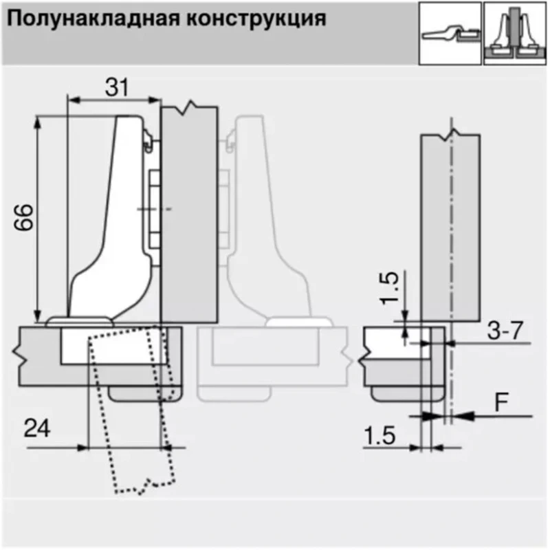 Завіса Blum напівнакладна для профільних дверей 95° з вбудованим Blumotion 71B9650 MB V50 NI Нікель - 2