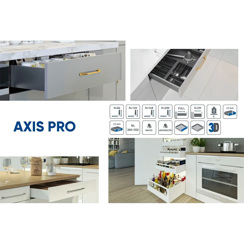 Направляющие GTV AXIS PRO PB-AXISPRO-KPL350D L-350мм очень высокий H-199 Графит
