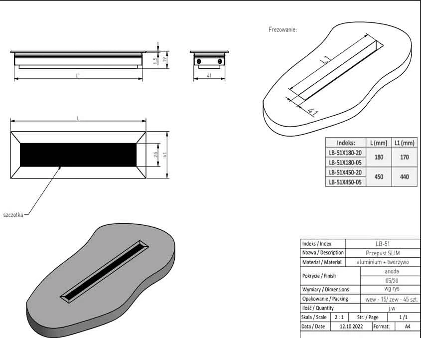 Кабельный пропуск GTV MERIDA LB-51X180-05 51х180 Алюминий - 2