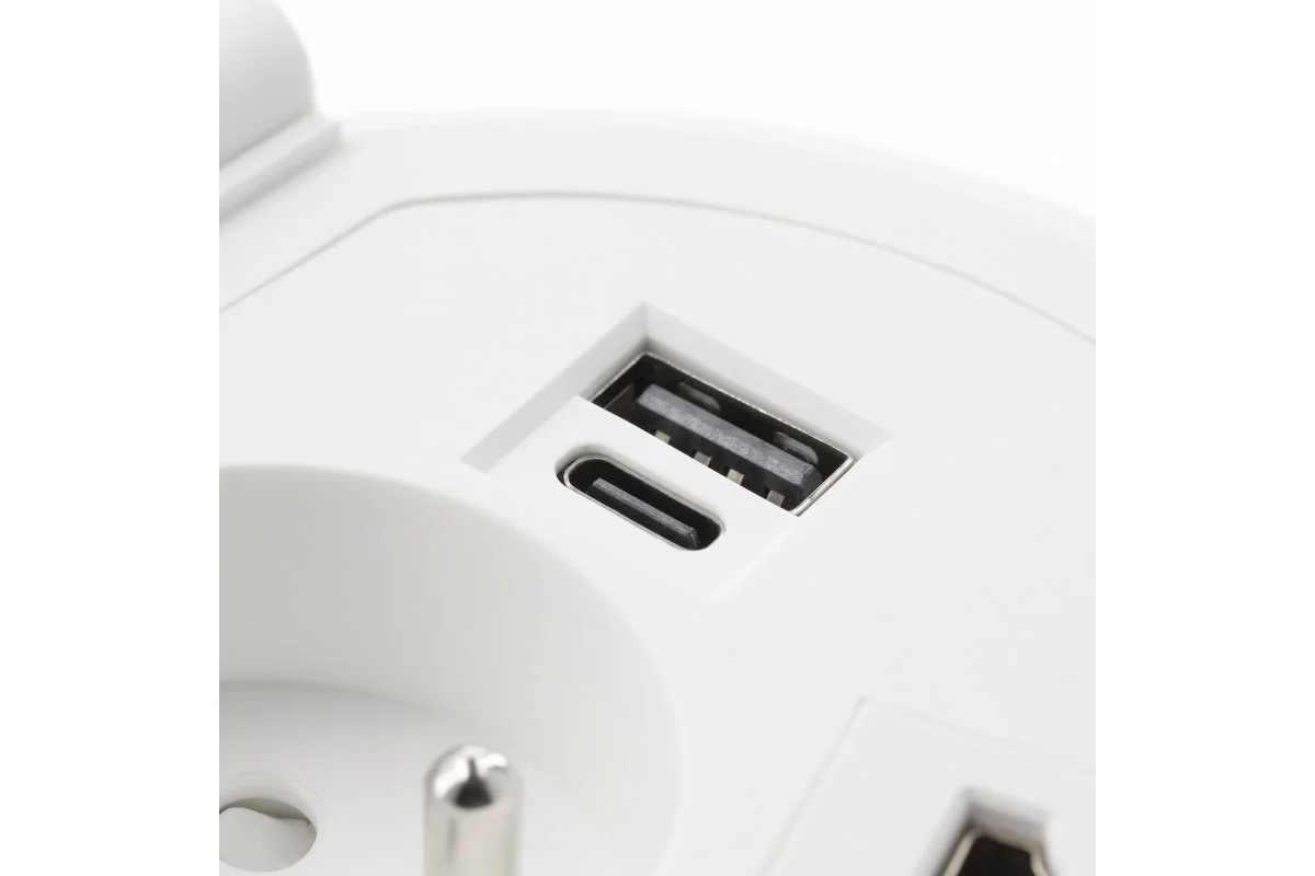Подовжувач GTV CHARGER PLUS AE-BPW1SACP-10 SCHUKO 1 розетка USB A+C WC (змінні USB, RJ45 HDMI) Білий