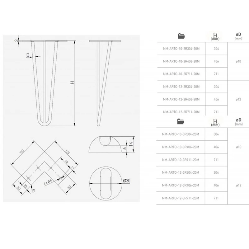 Опора для стола GTV NM-ARTO-12-3R304-20M Чорна - 2