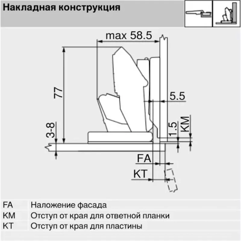 Петля Blum накладная CLIP top BLUMOTION CRISTALLO 110⁰ 71B4500C GT-MB V125 NI Никель - 2
