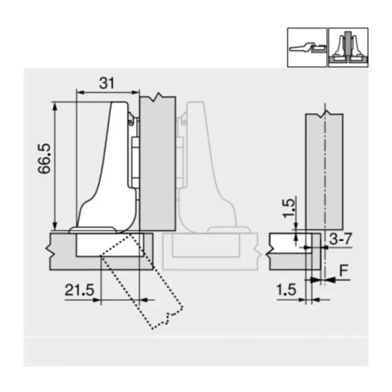 Завіса Blum напівнакладна без Blumotion 110⁰ 70T3650.TLMB V50 ONS Чорний онікс - 3