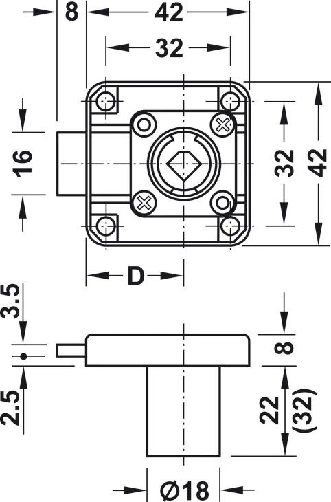 Замок Hafele меблевий для шухляд 18/32 мм 232.26.680 Нікель - 2