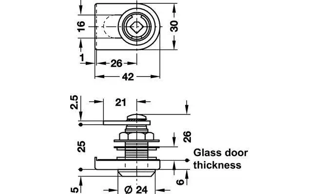 Замок Hafele SYMO А 180° для скла 4-10мм 233.42.600 Нікель полірований - 2