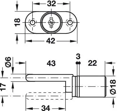 Замок Hafele центральний поворотний у зборі 234.99.600 Нікель - 2