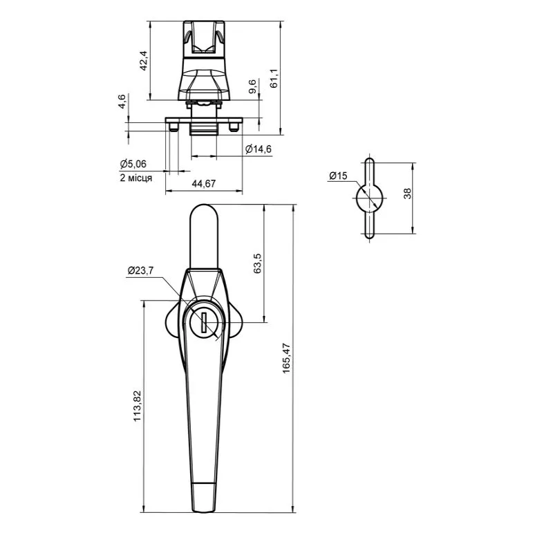 Замок у металеві двері шафи RZ L10425.0 ключовий L-подібна ручка Хром - 4