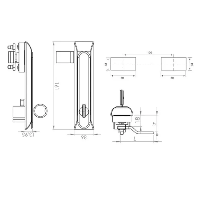 Замок з поворотною рукояттю RZ 001-1 без тяг Чорний - 2