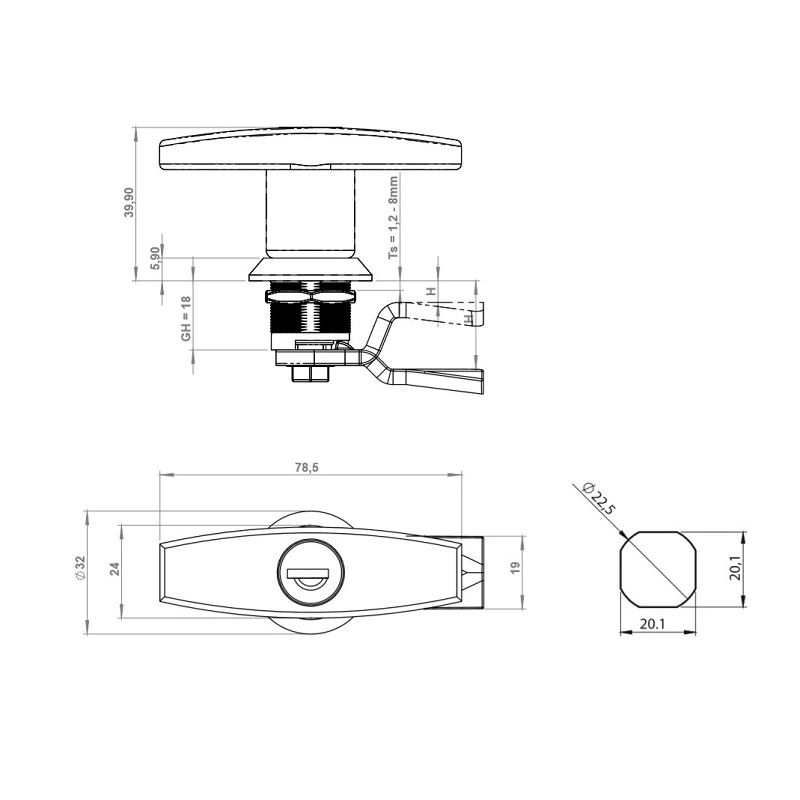 Замок-ручка Т-образная RZ 207-1-K-B Черный - 2