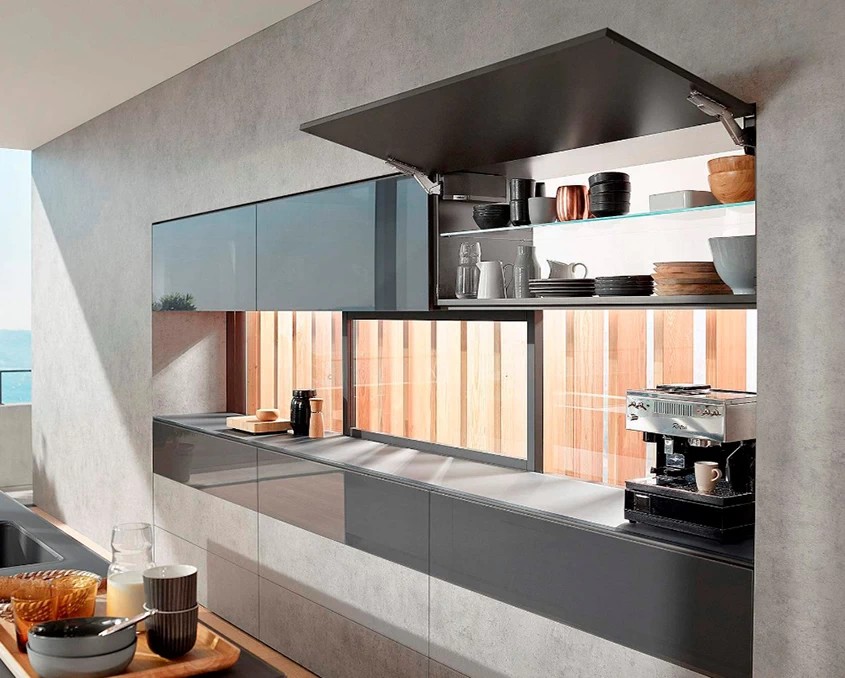 Комплект Blum AVENTOS HK top силовий механізм 27 TIP-ON  AVHKt-27TTGR-A  Темно-сірий