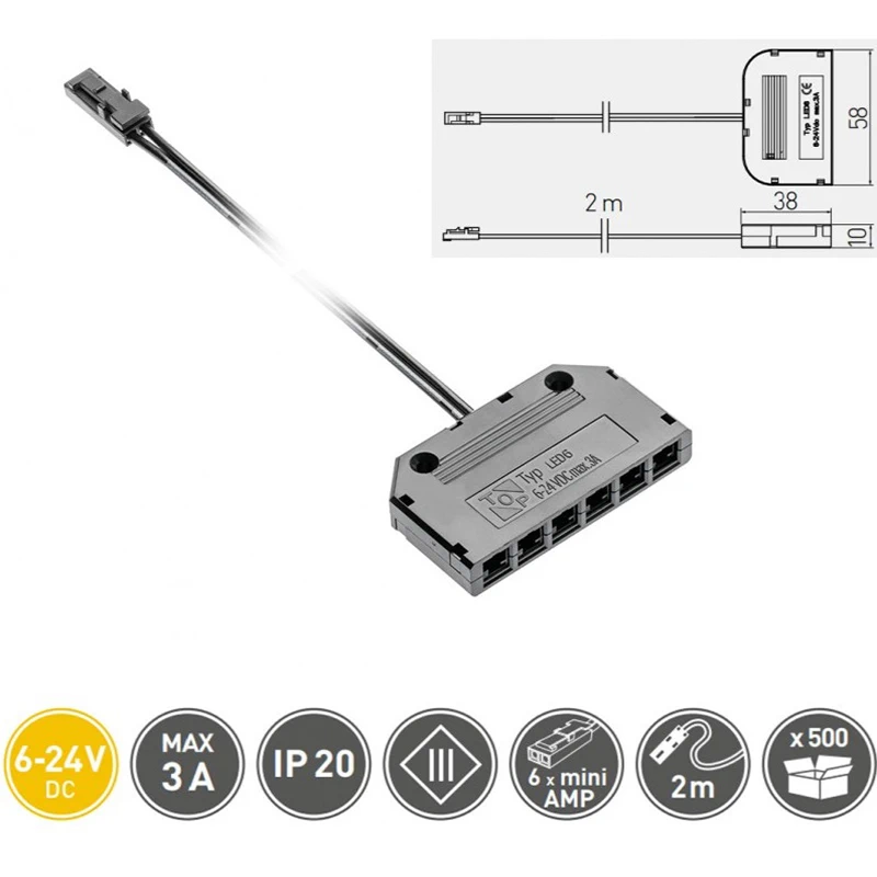 Конектор-розгалужувач GTV 6 х mini AMP 2м - 2