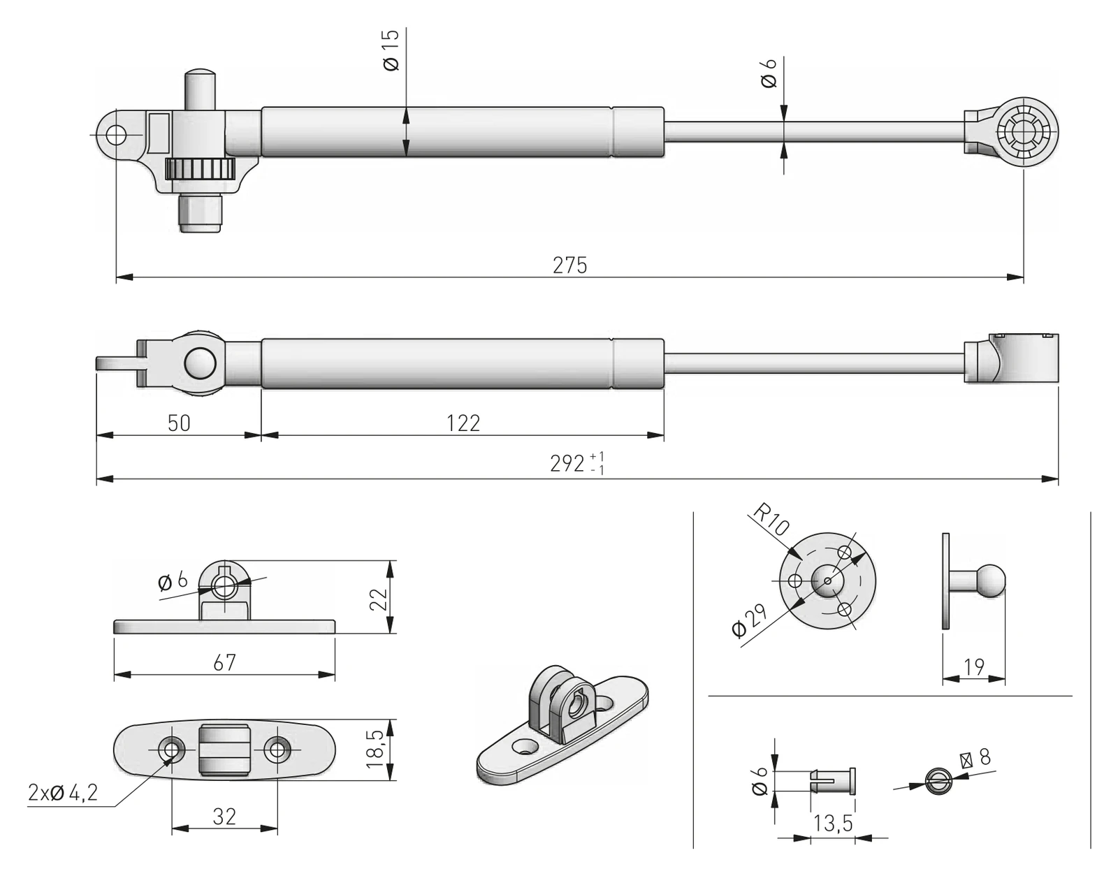 Газовый лифт GTV PD-GAM120-N10 верхнего открывания 120N, белый - 2