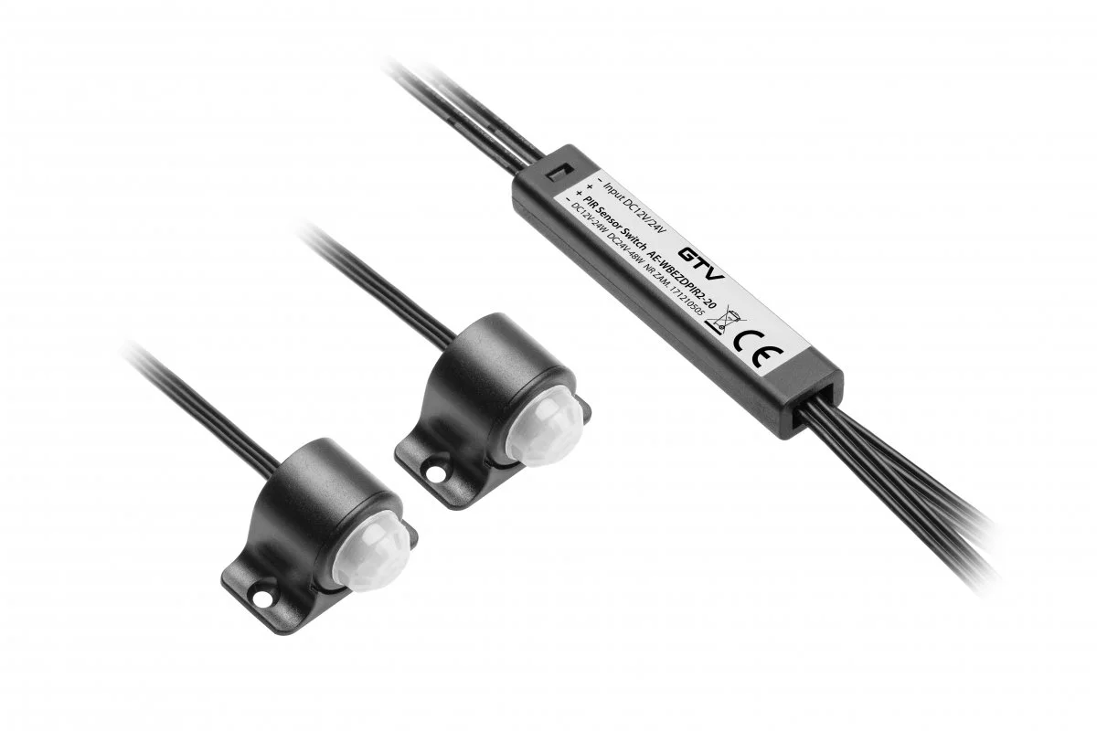 Вимикач безконтактний GTV PIR 2 датчики кабель 2м Чорний