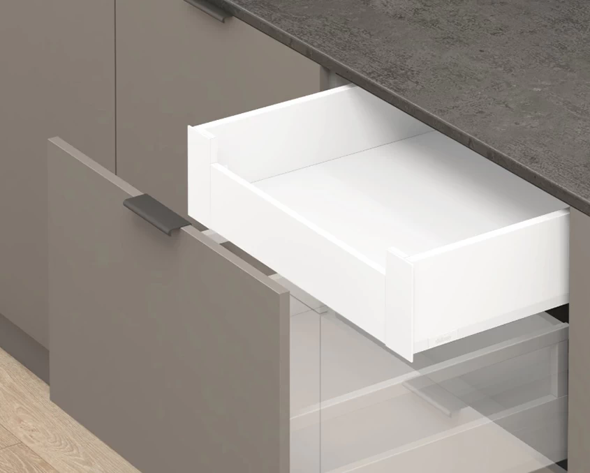 Шухляда стандартна Blum MERIVOBOX NL=450мм 70кг К=129мм TIP-ON BLUMOTION MVX-K450M70SW-st Білий шовк